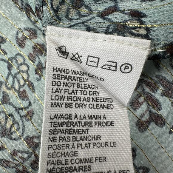 Cleobella Top Womens Small Green Loretta Iris Blue Peasant Boho Metallic Chiffon - Picture 7 of 9